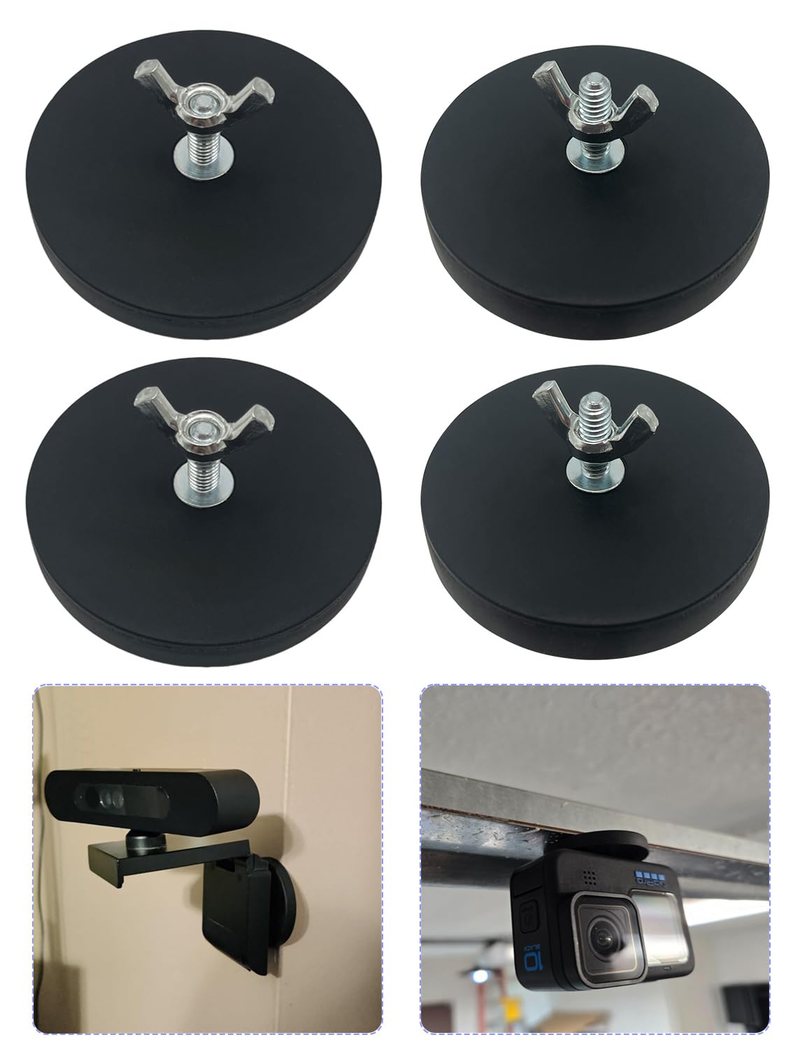 FYWZ Rubber Coated Magnets - 60LBS Strong Neodymium Magnet Base Universal Magnet Base with M6 Threaded Stud for Mirror Camera, Monitor, Truck, Trailer