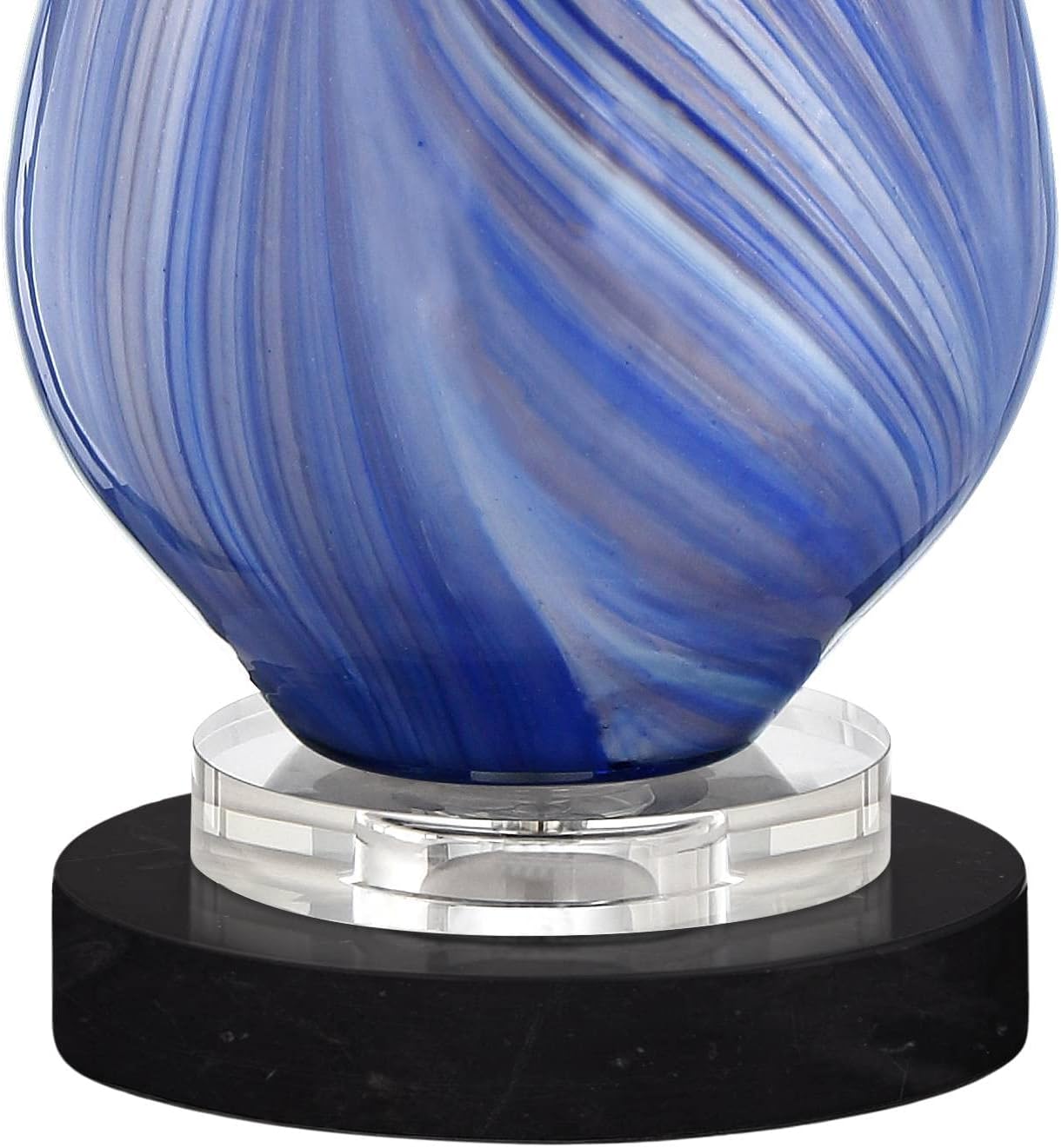Possini Euro Design Taylor Modern Table Lamp 29" Tall with Round Black Marble Riser Blue Art Glass White Fabric Drum Shade for Bedroom Living Room Nightstand Bedside Night Stand Office Kids Room