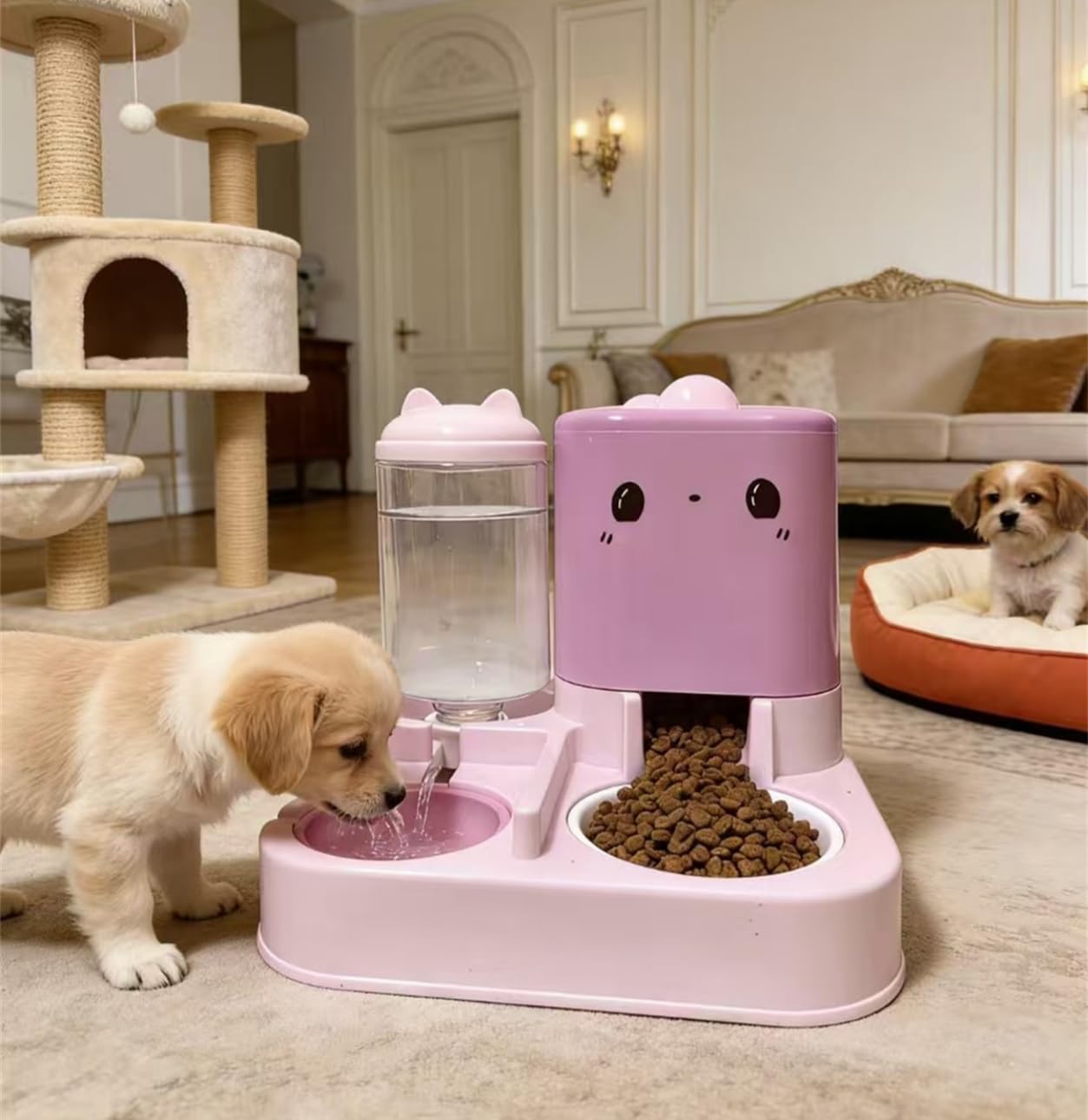 Gamelle automatique pour animal domestique - Distributeur d'eau et de nourriture avec récipient de rangement rechargeable - Grande capacité - Rose