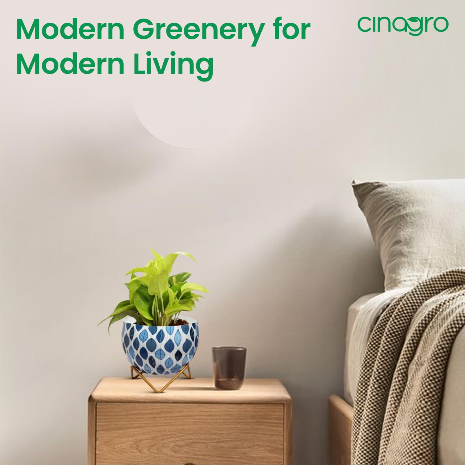 CINAGRO Metal Flower Vase Planter Pot with Iron Stand, Pots for Plants, Plant Pots for Home Decoration, Succulent Pot, Indoor Planter Garden Decor (Size: 6X6 inch) Style: Seaside Serenity