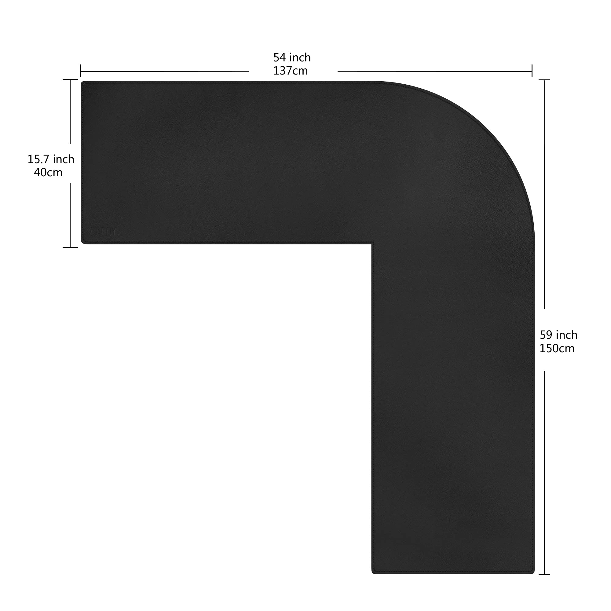 Cacoy Sottomano a forma di L, Tappetino da Scrivania per Computer Angolare in pelle PU, Tappetino per Mouse da Gioco Copertura Protettiva da Tavolo Impermeabile, (137+150) x40cm, (Nero)
