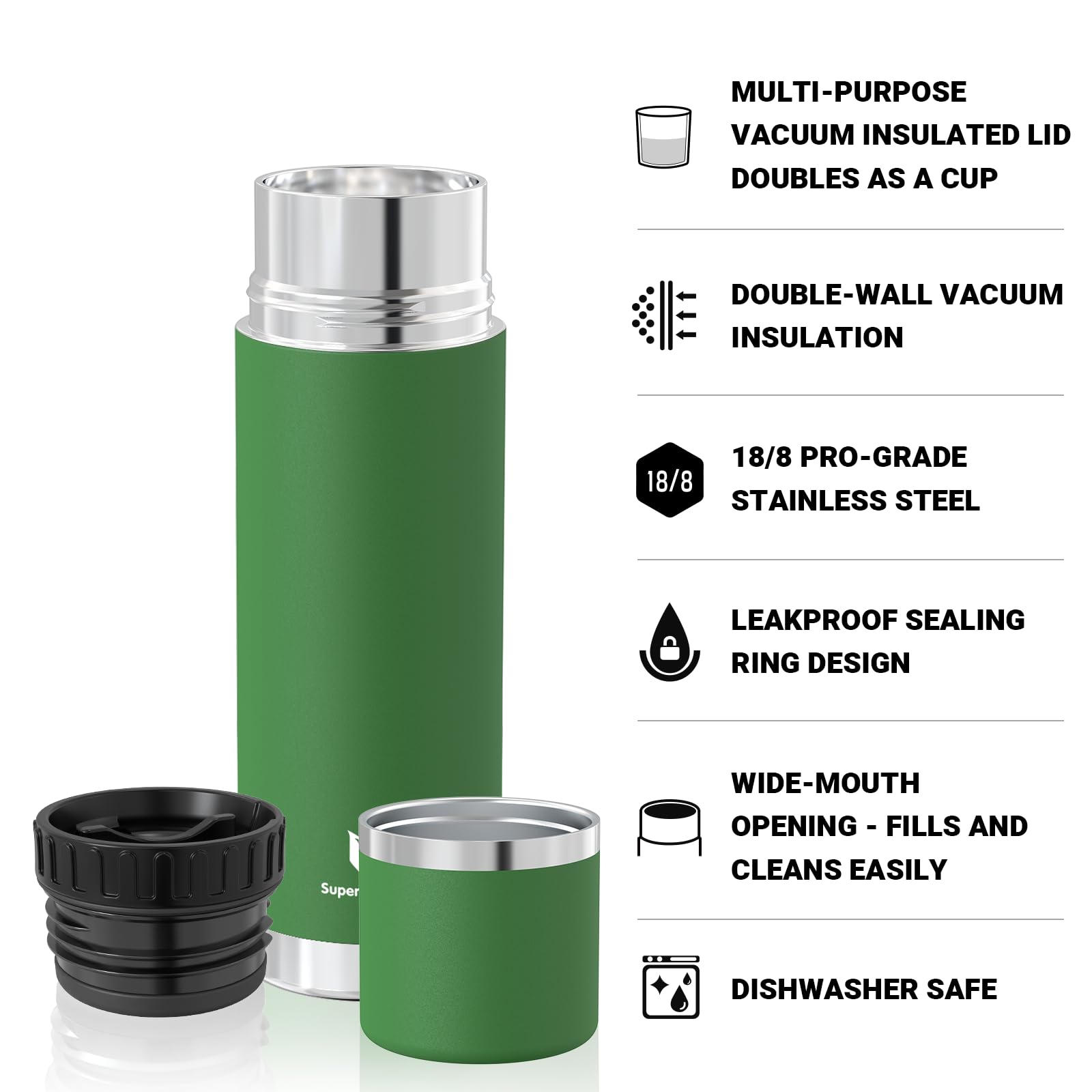 Super Sparrow Borraccia Termica -500ml/750ml/1000ml - Bottiglia Termica in Acciaio Inox - Borracce Senza BPA - Mantiene Calde 12 Ore o Fredde per 24 Ore - A Prova di Perdite Tappo Funge Anche da Tazza