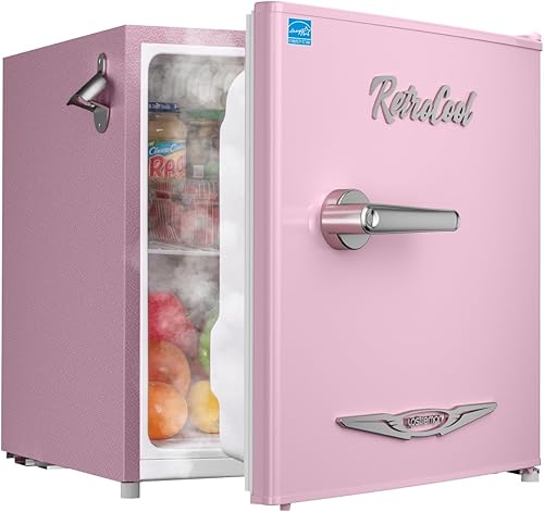 Upstreman Mini refrigerador retro de 1.7 pies cúbicos, bajo ruido, ahorro de energía, termostato ajustable, una sola puerta, abrebotellas lateral,