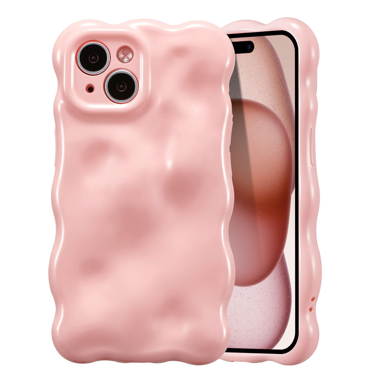 UEEBAI Case For IPhone 15 Pro Max, Colorful Retro Oil Painting Flower Case Pretty Glossy Pattern Wave Cover Cute Sparkly Floral Curly Cover Stylish Shell For Women Girl, Purple Pink