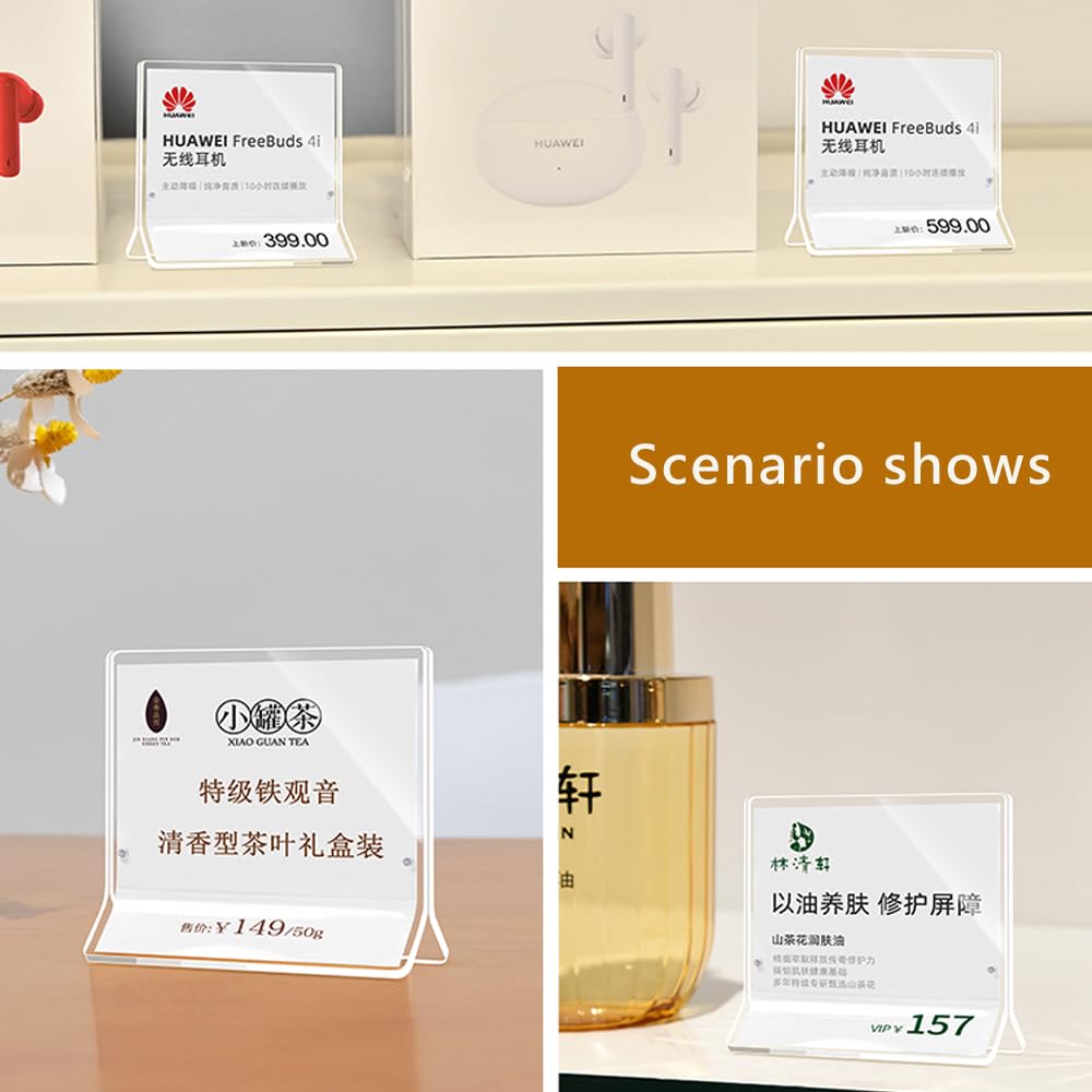 ECKEK Acrylic Label Holder Price Tag Displays Sign Holder Data Card Holder Ads Display Stand (A:100 * 100mm/3.94 * 3.94 inches) - Image 4