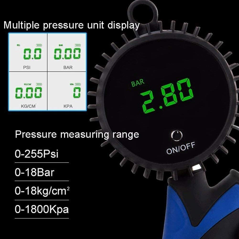 Manometro digitale per pneumatici - Manometro portatile per la pressione dell'aria - Strumento di pressione per camera d'aria di camion, auto, bici - Piccola pompa PSI per impieghi gravosi in stile
