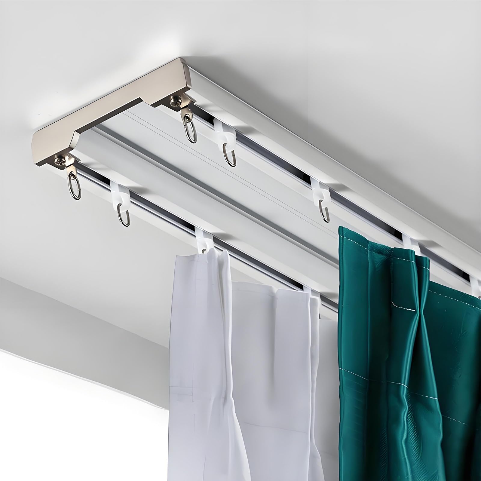 Gardinenstangen 2-läufig, Gardinenschiene Komplettstilgarnitur Inkl. Befestigungsmaterial, Vorhangstange Ausziehbar, 50-700 cm, Metall, Decken Vorhangschiene(White,1.1m/3.6ft)