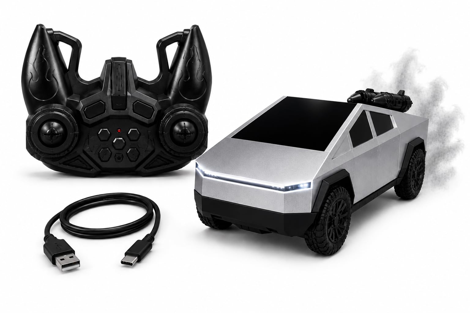 Tesla Cybertruck Model Car RC Toy with Realistic Smoke and Light Feature (Silver Black)-image-27