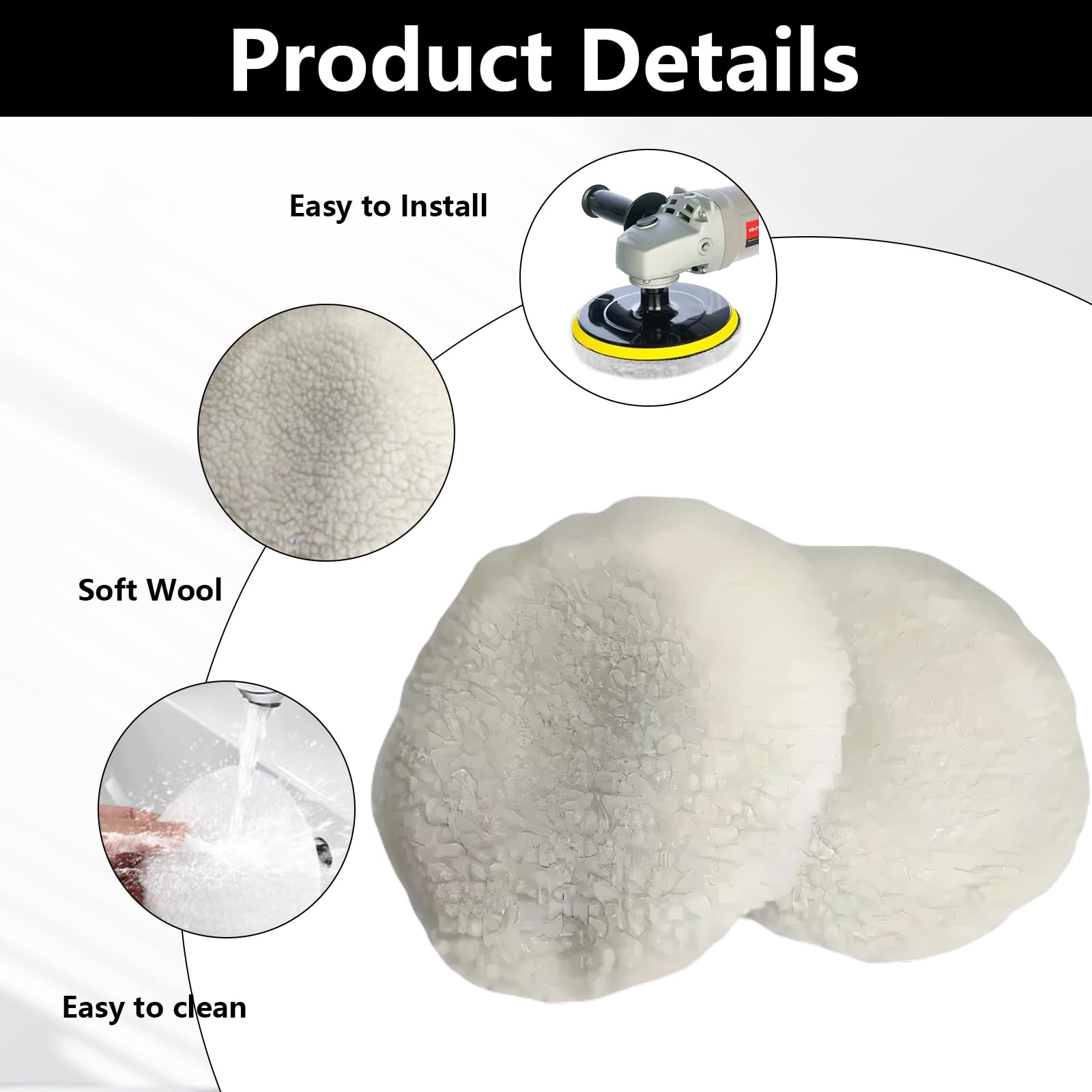 Tampone per Lucidatura Auto 12 Pezzi – Set di Tamponi per Polisher 230-250mm in Microfibra, Lana e Coral Fleece – Copertura per Macchina Lucidatrice, Design a Fascia Elastico, Facile da Usar