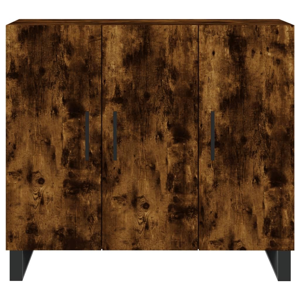 Générique Nowoczesny bufet wędzony dąb 90x34x80 cm, Meble do salonu z drewna konstrukcyjnego z metalowymi nogami, duża przestrzeń do przechowywania i praktyczne drzwi