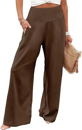 JZC Women's Palazzo Lounge Pants Casual Wide Leg Pants High Waist Flowy Toursers with Pockets