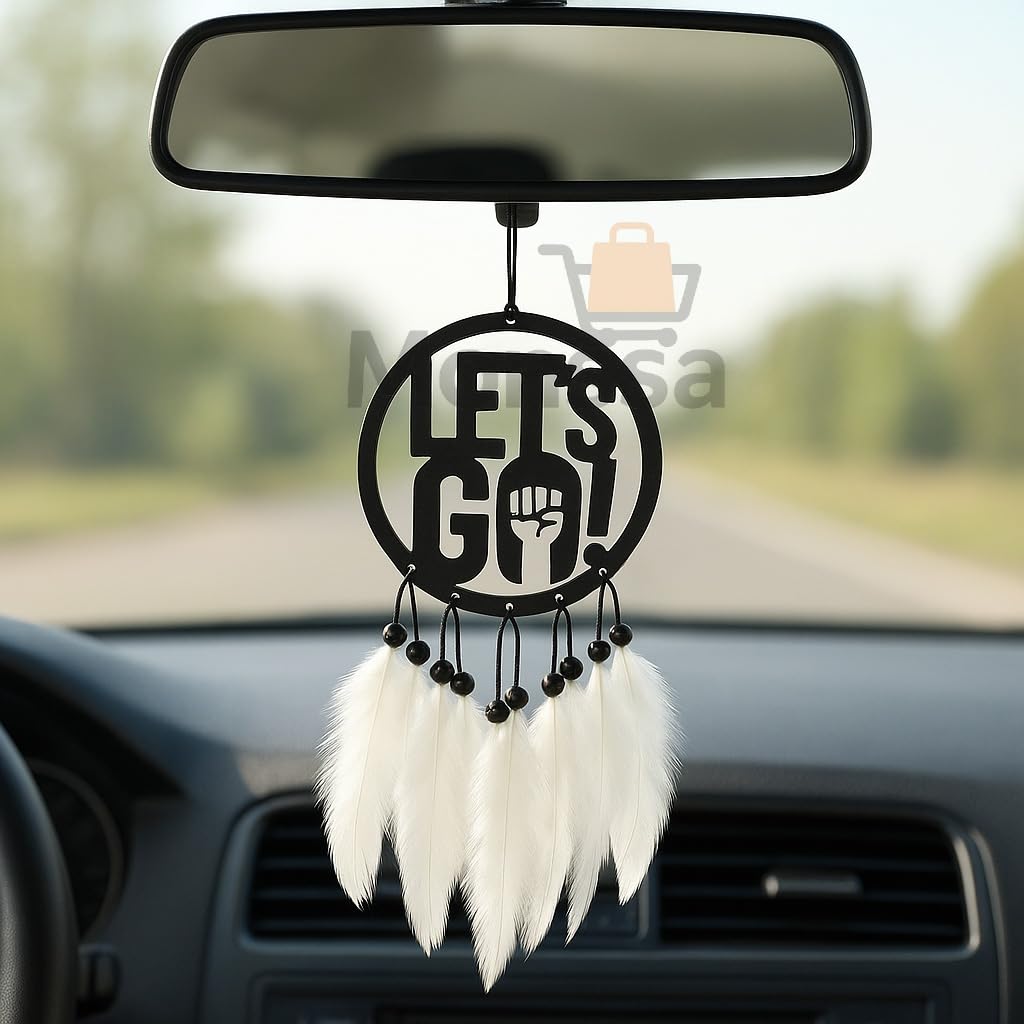 Monssa Lets Go Car Dream Catcher Car Hanging for Rear View Mirror - Handmade Feather Charm Ornament for Car Interior Decoration & Gift - Positive Energy & Protection Accessory - (Pack of 1)-image-21