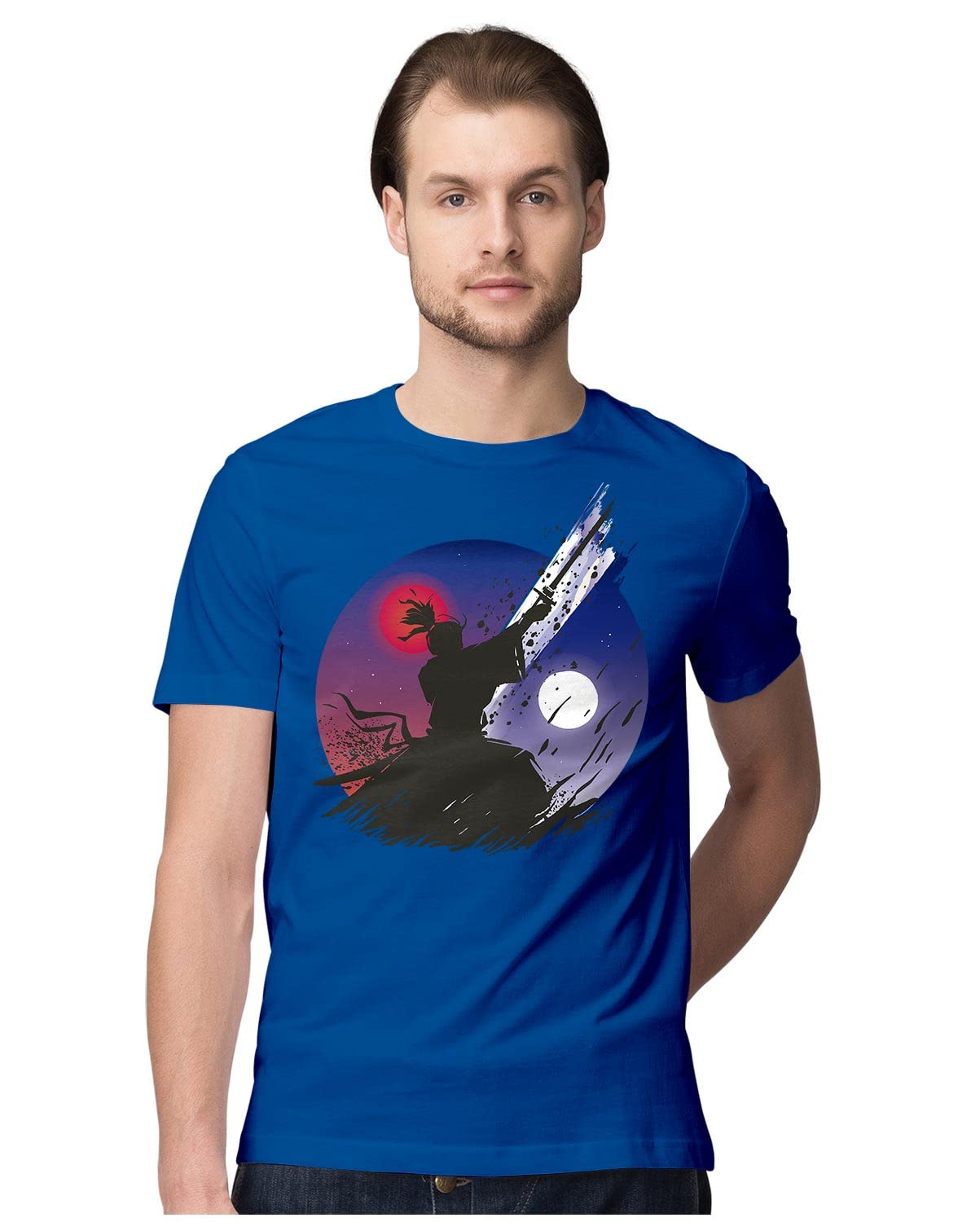 Heybroh Men's Regular Fit T-Shirt Samurai Warrior Sun & Moon - Yin & Yang 100% Cotton T-Shirt