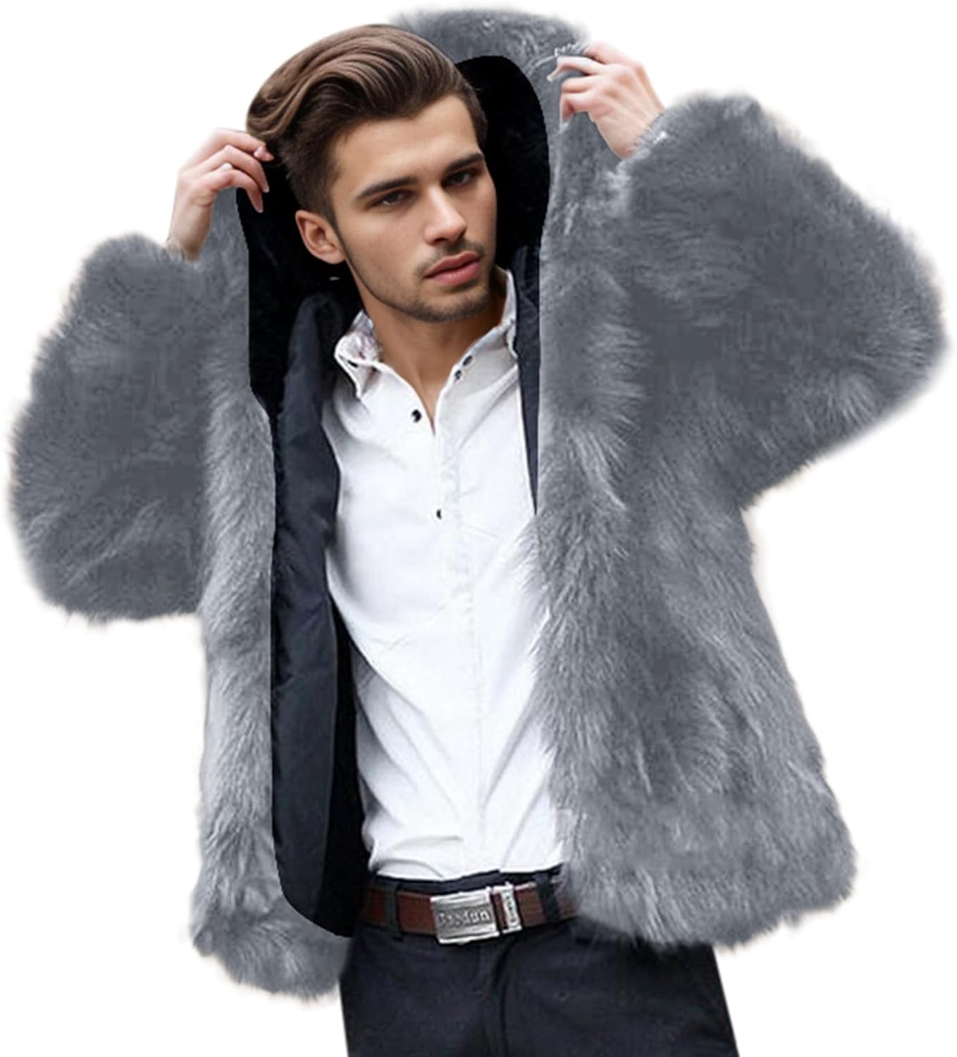 Mens Faux Fur Coat Jacket Mid Winter Warm Thicken Bahrain Ubuy