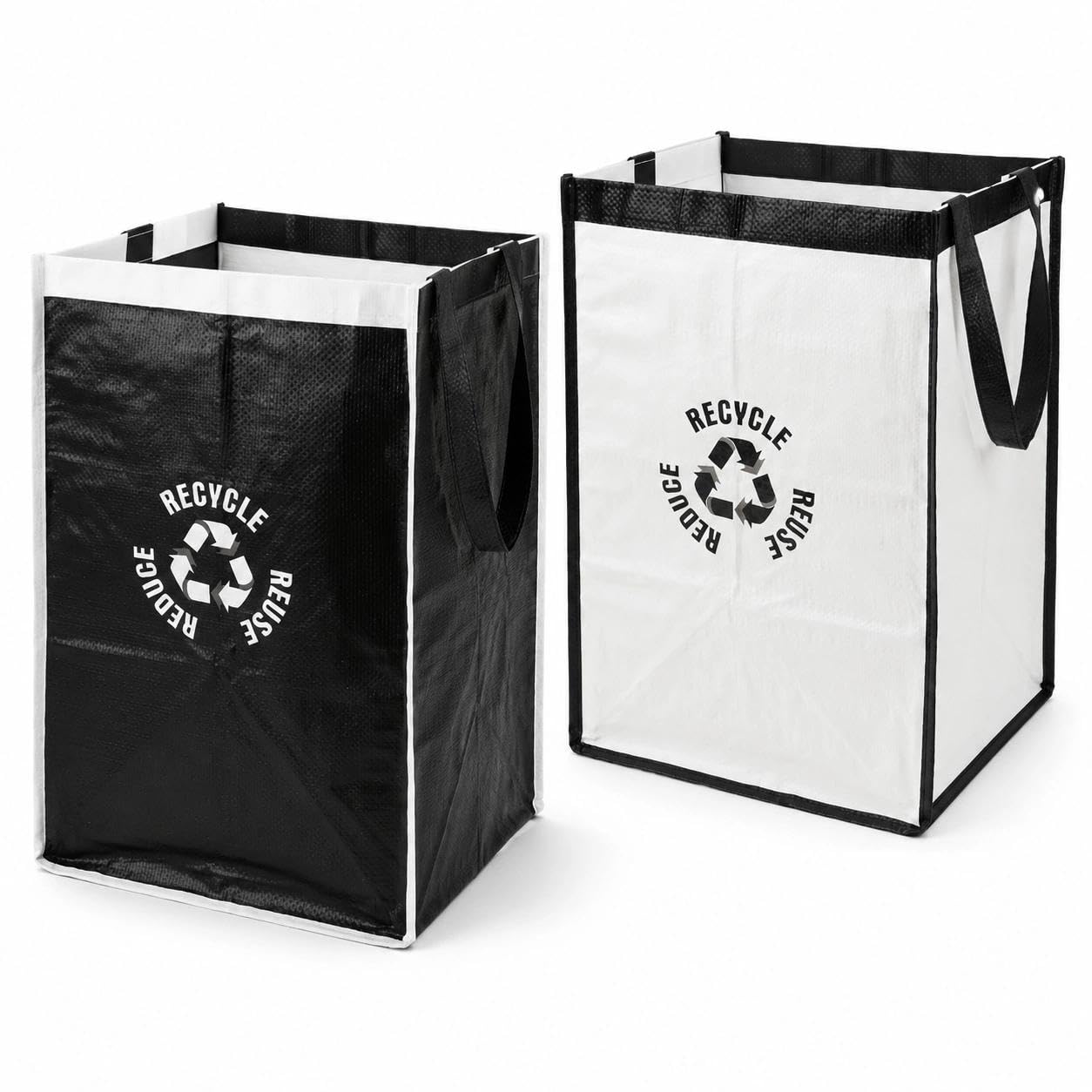 Yonsonny 2 Pack Recycling Bags White And Black, Reusable Recycling Bins For Kitchen Waste Sorting, Waterproof Foldable Double Bin With Handles, Indoor Recycling Bins For Home Office Laundry
