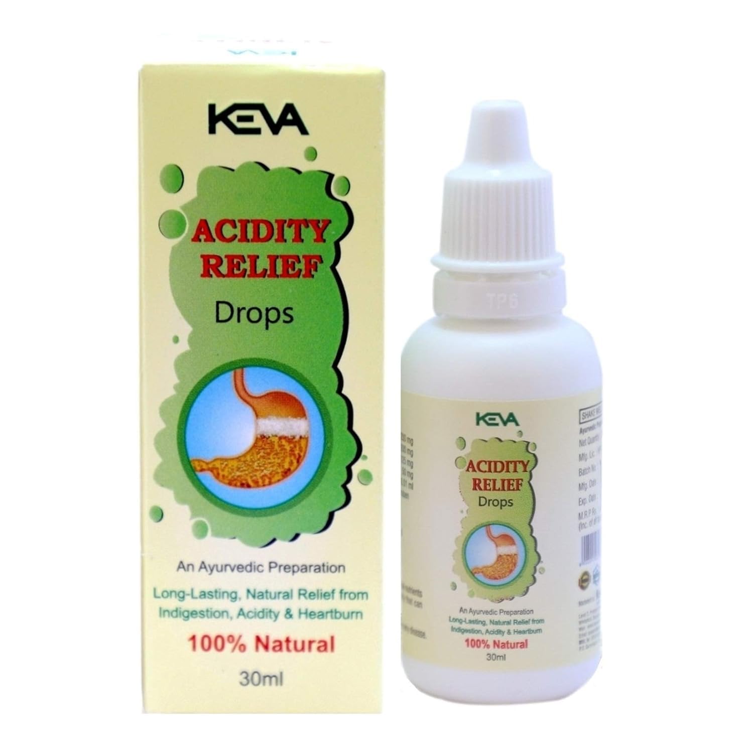 Keva Acidity Relief Drops (30 ml), A Natural & Ayurvedic Formulation, Quick Relief from Acidity (60ml)