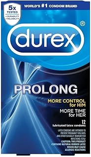 Durex Prolong Condom Bundle with Silver Pocket Case, Climax Control Lubricated Latex Condoms-12 Count
