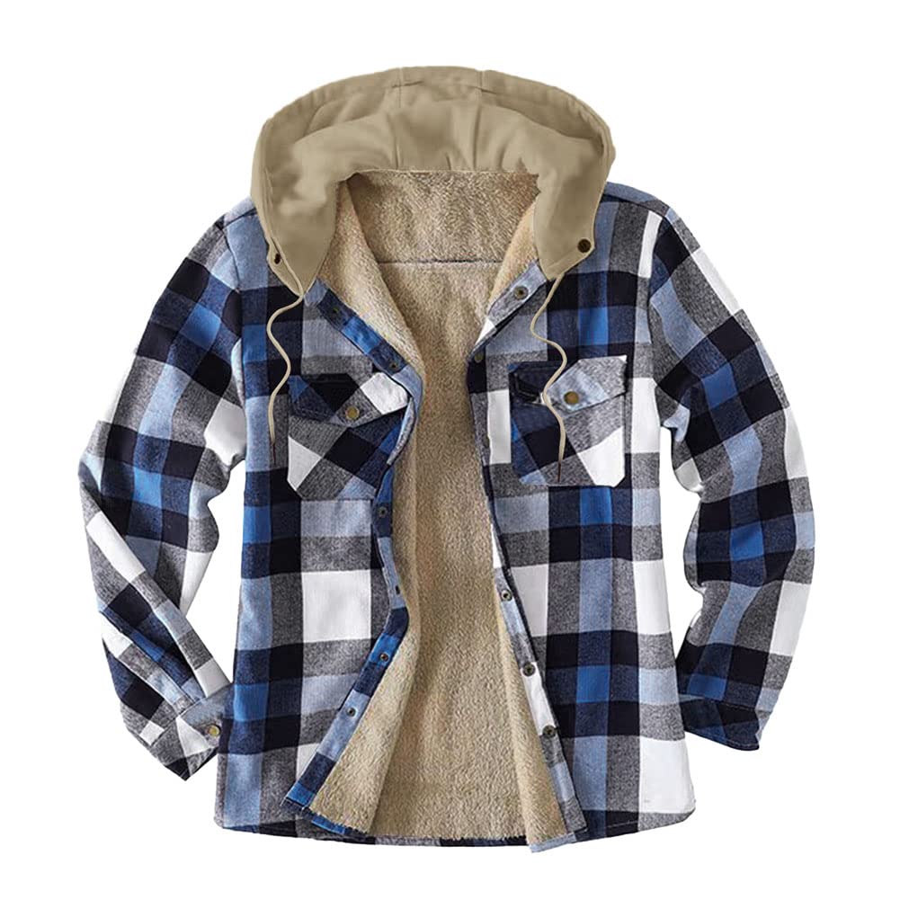 MISSMAO Chemises à Capuche Homme en Flanelle Chemises à Carreaux Manches Longues Chemise Chaude de Bûcheron Chaude Bouton Chemise Sherp Veste