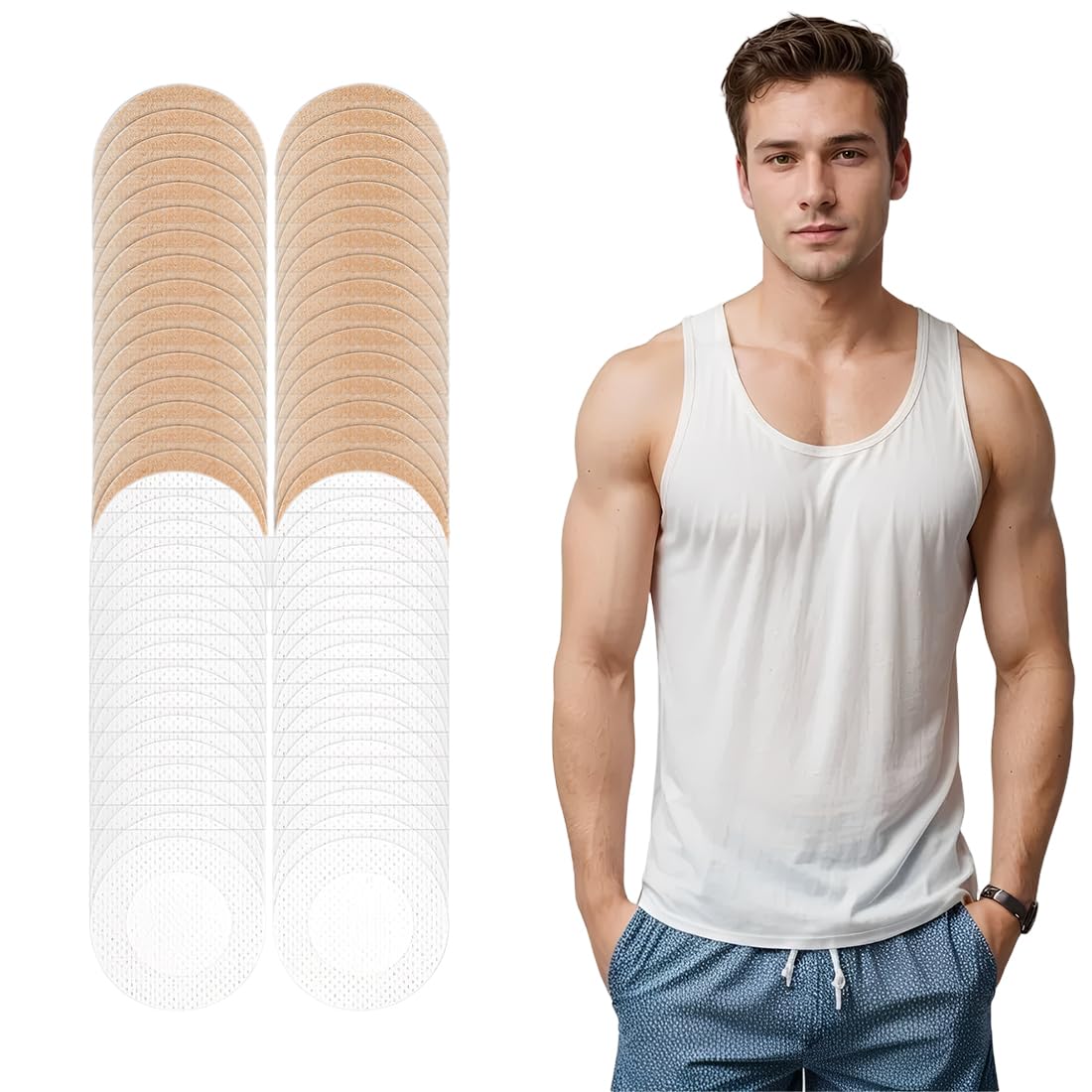 Copertine per capezzoli da Uomo, 100 Pezzi (50Pairs) Copricapezzoli per Uomo, Copri Capezzoli Adesivi, Anti-Sudore, Anti-Chafing, Invisibile e Confortevole per Corsa, Sport, Uso Quotidiano