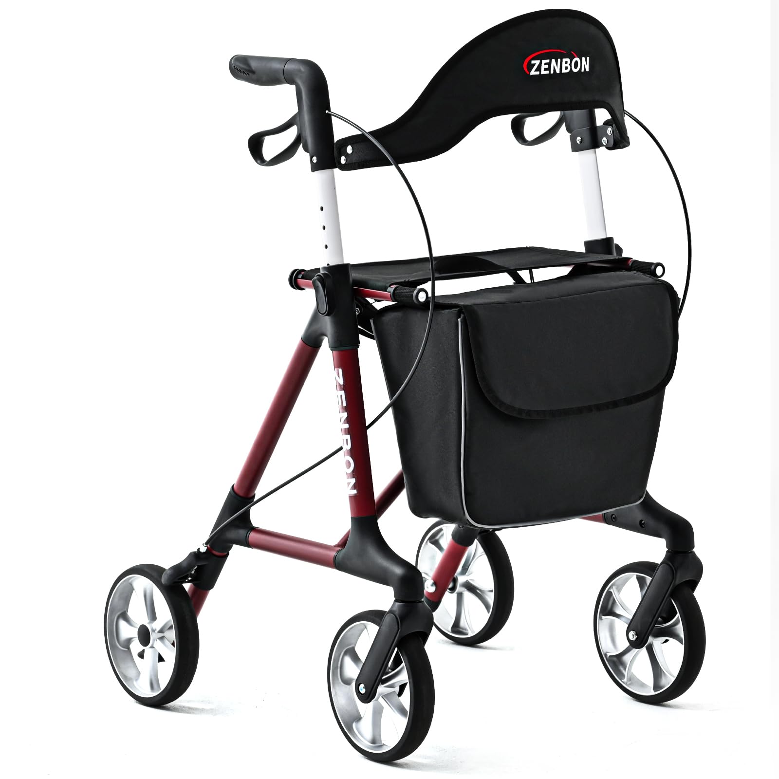 Rollator Walker for Seniors/Adults Foldable Rolling Walker with Seat 330 lbs Capacity 4 Big 7.9 inch Wheels Hand Grips Adjustable Height Lightweight Durable Aluminum Walker Removable Back Support