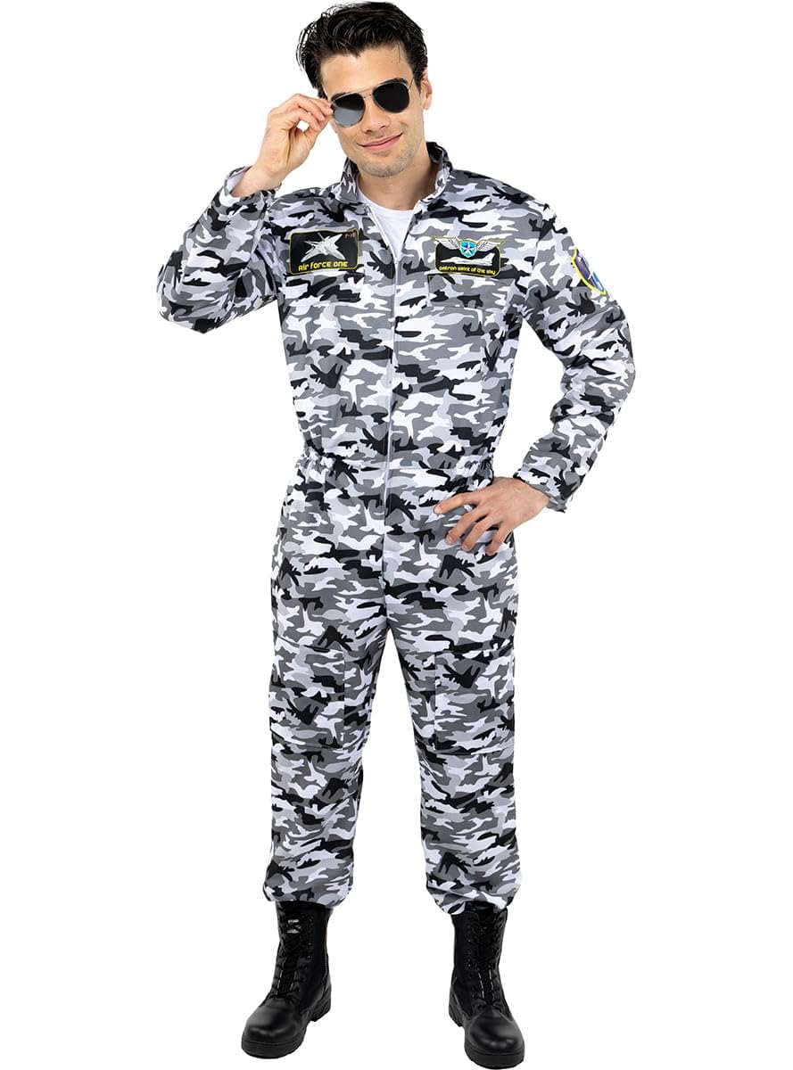 Funidelia | Disfraz de piloto de caza con gafas para hombre Avión, Original y Divertido, Profesiones - Disfraz para adultos y divertidos accesorios para Fiestas, Carnaval y Halloween - Talla S - M