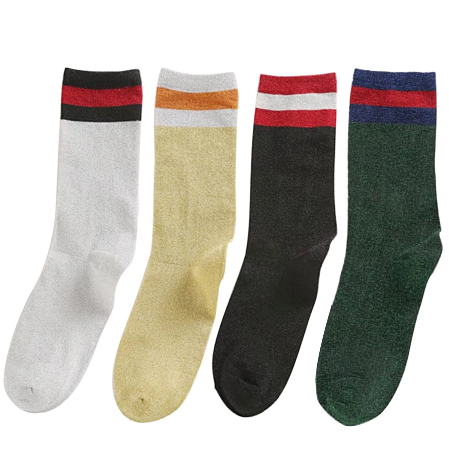 Muiltvoe Orcle 2 Pairs Women's Novelty Glitter Ankle Socks Casual Ladies Bright Retro Sox Piles Sock