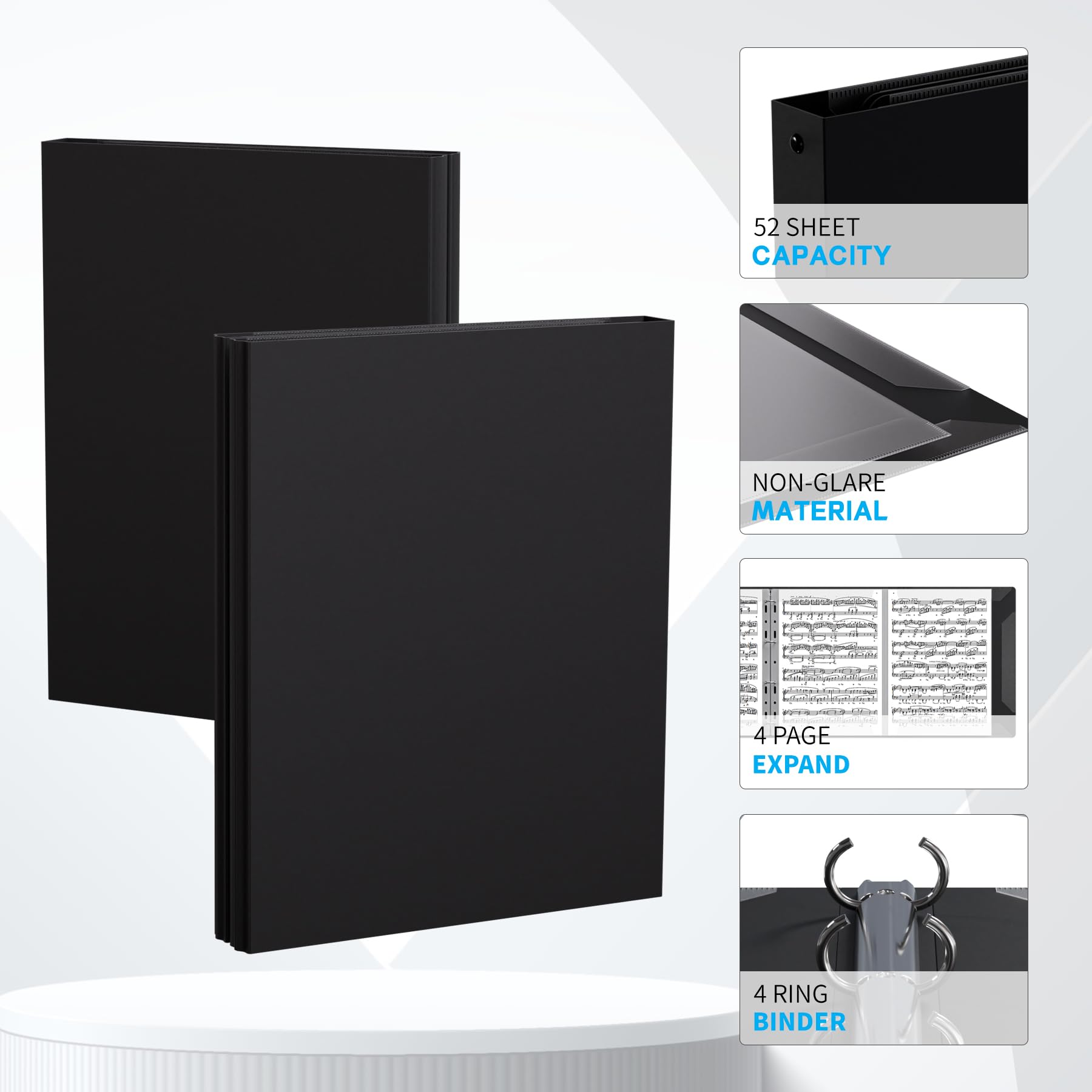 Sheet Music Folder, Piano Sheet Music Binder 4 Page Expand, A4 Size 52 Pages Capacity, Writable Choir Folder for Holding Sheet Music and Storing Files, Black