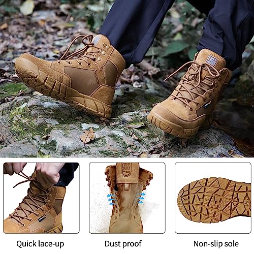 FREE SOLDIER Waterproof Hiking Boots Men's Tactical Work Boots Breathable Desert Boots 6 Inches Lightweight Military Boots2