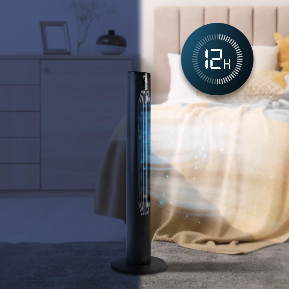 Cecotec - Ventilatore a torre EnergySilence 8150 Skyline da 106 cm, 55W, Telecomando, display LED, 3 velocità, 3 modalità, oscillazione a 80º e timer 12h