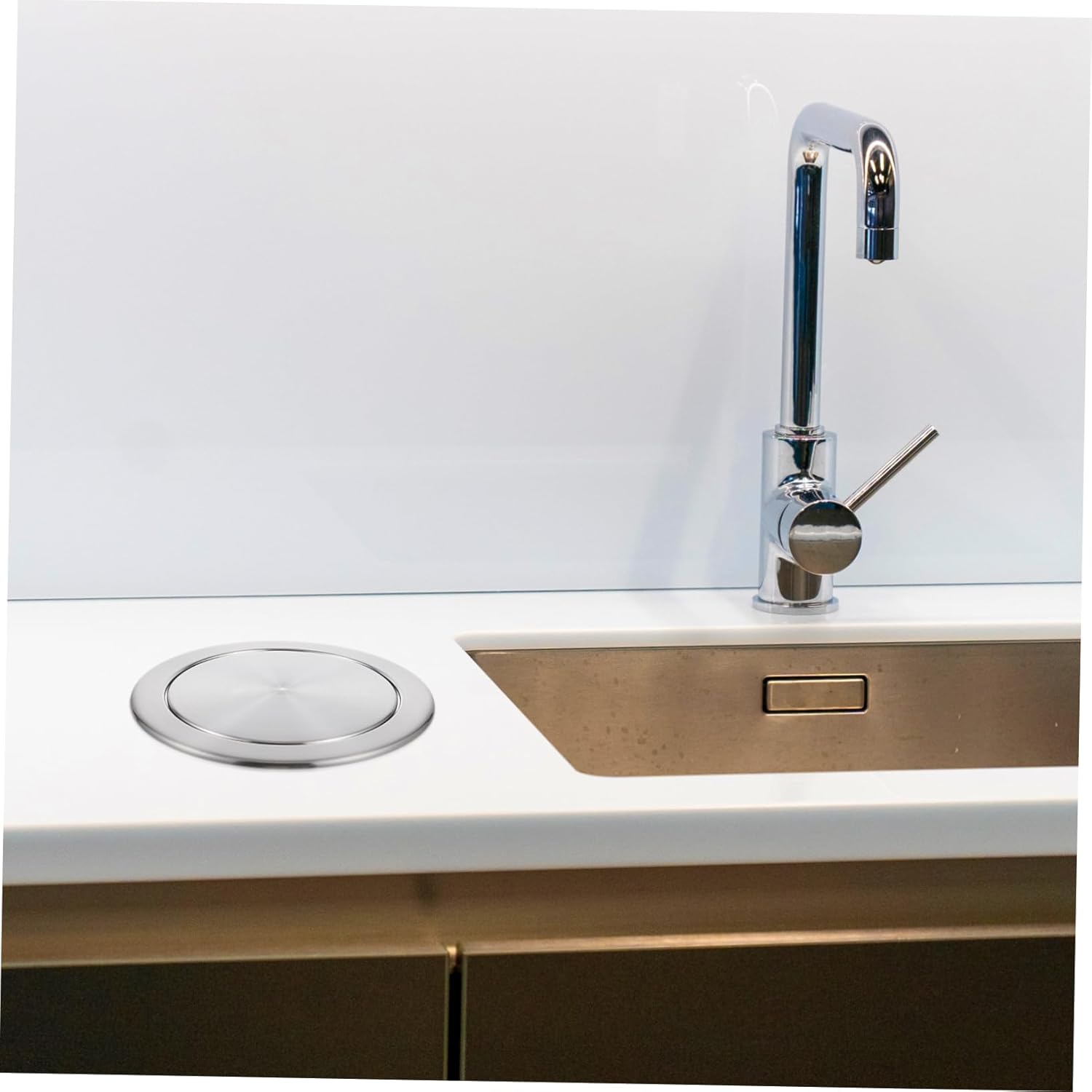 Garneck Stainless Steel Trash Can Lid for Kitchen Recessed Waste Basket Cover Built Flap Garbage Can Lid