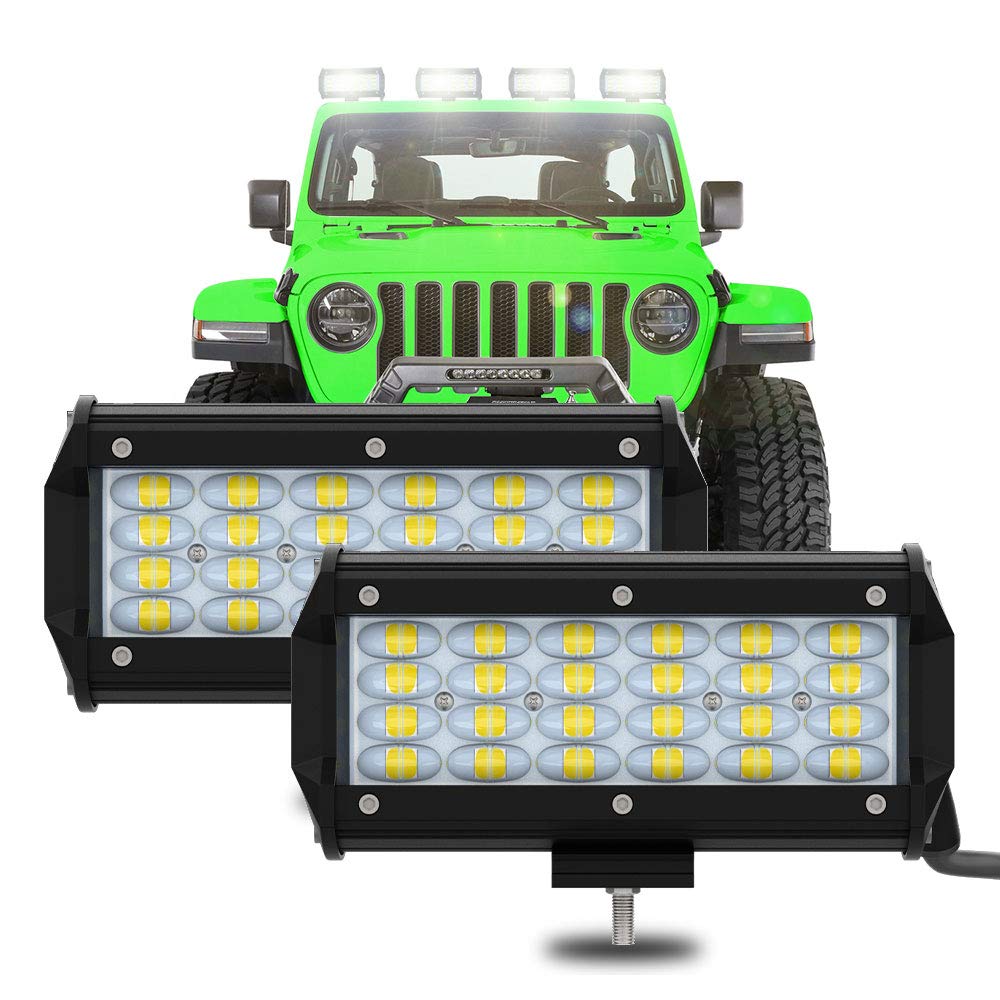 YUGUANG 7 inch LED Light Bar, 6000K 60W 12000LM LED Driving light Off Road Lights 4 Rows 8D Lens Spot LED Pod Work Lights Waterproof for Trucks Pickup ATV UTV SUV Boat (2 Pack)