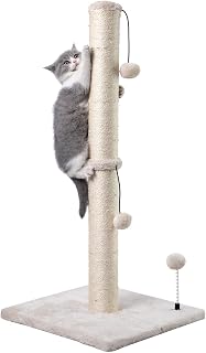 MECOOL 34" Tall Cat Scratching Post with Sisal Rope & Hanging Ball Toy - Stable Kitten & Adult Cat Scratcher, Beige