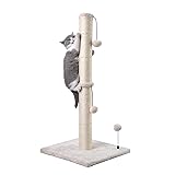 MECOOL 34” Tall Cat Scratching Post Premium Basics Kitten Scratcher Sisal Scratch Posts Trees with Hanging Ball for Indoor Cats, Beige 34 inches for Adult Cats Beige