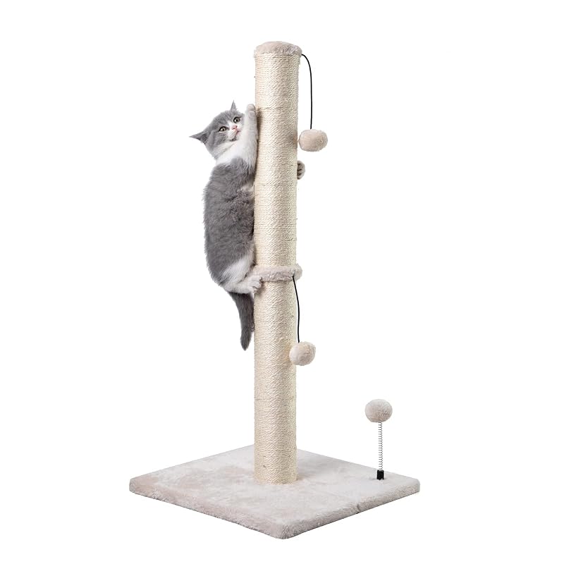 Arranhador para Gatos MECOOL com Sisal Natural e Bola Suspensa Bege, 86 cm