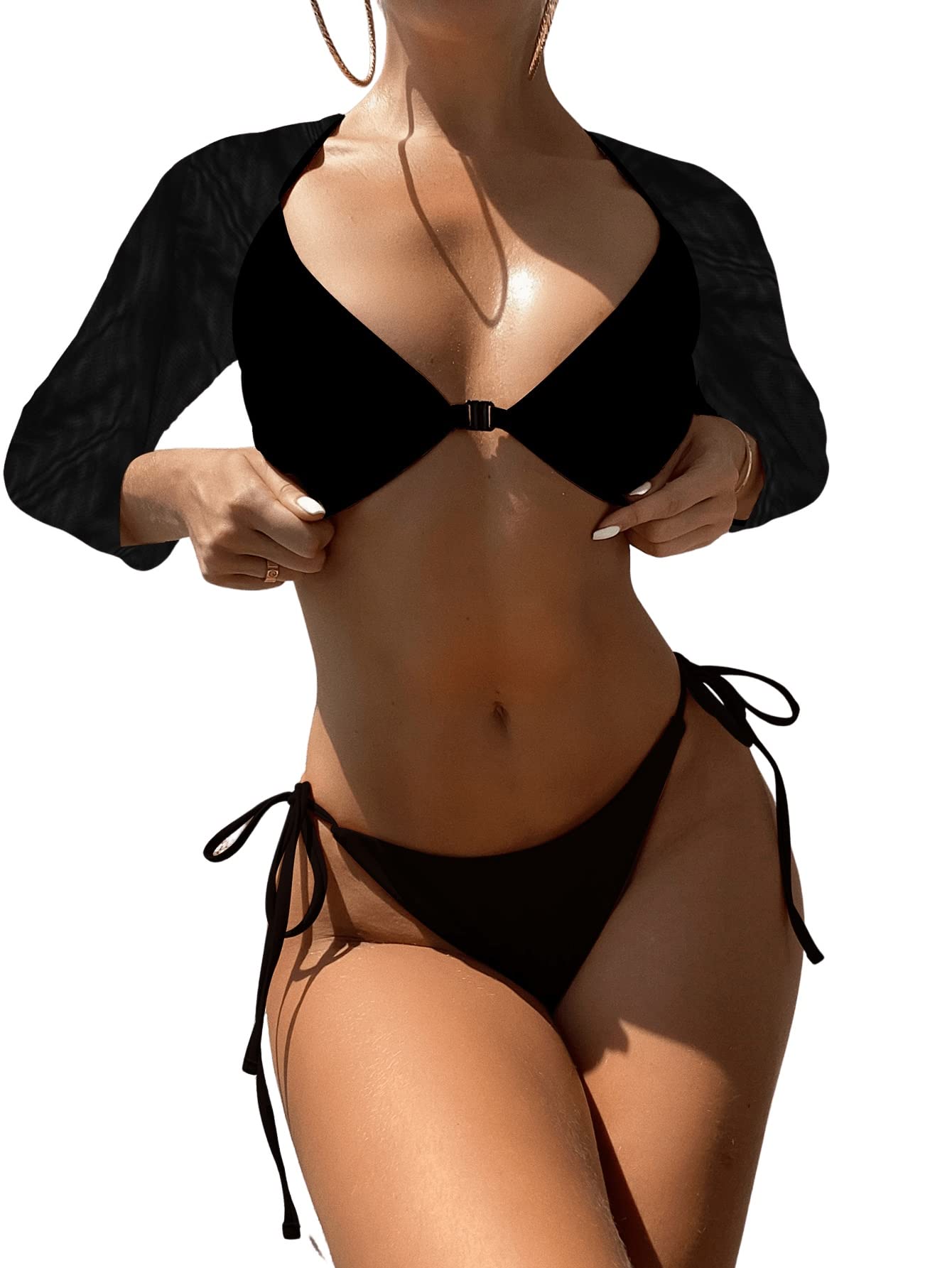 SweatyRocks Women's Long Sleeve 2 Piece Bathing Suit 