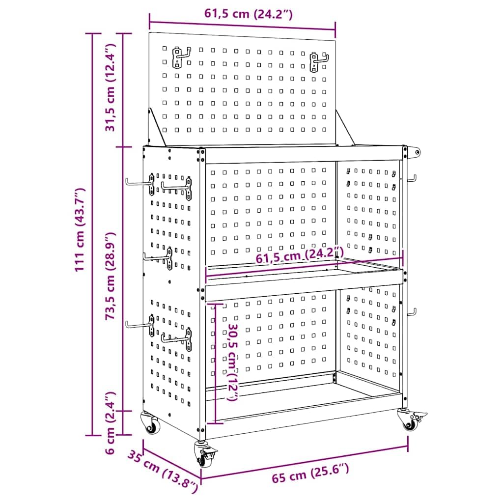 vidaXL Carro de Herramientas con Estante Antracita 65 x 35 x 111 cm, Carro de Herramientas, Almacenamiento móvil Moderno, Ruedas bloqueables, diseño Rectangular, Organizador portátil, Garage