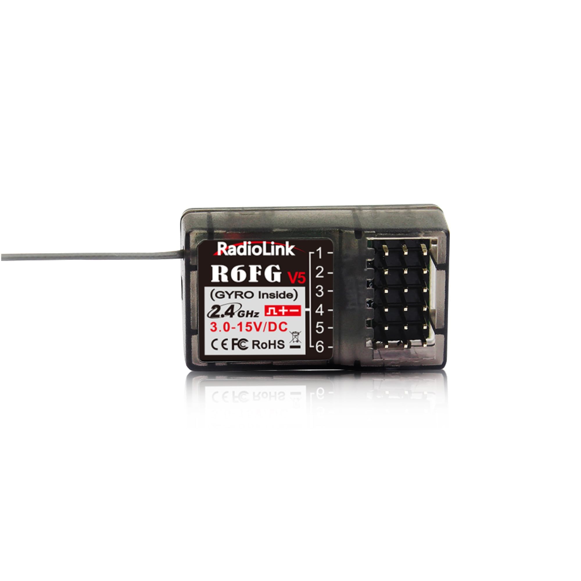 R6FG RC Receiver 2.4 GHz Gyro Integrated 6 Channels Long Range up to 400 m for Cars Boats Compatible with RC6GS V3/RC4GS V3/T8FB/T8S/RC8X/T16D/T12D