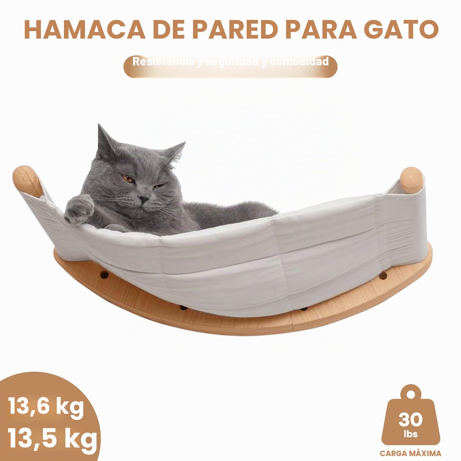 Juego de Pared Trepadora para Gatos - Muebles de 5 Piezas de Madera Maciza en Color Madera, Escaleras, Tumbona y Rascador