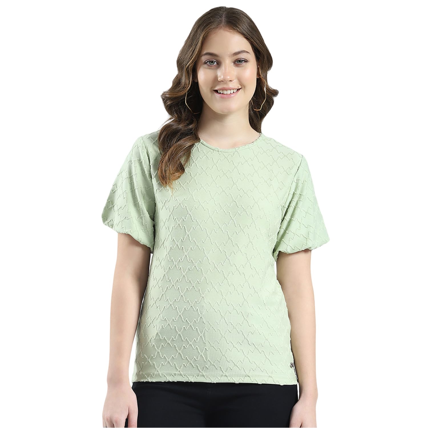 Women's Regular Fit Self Designed Round Neck Top | Half Sleeve | Casual Wear | Stylish & Comfortable | Everyday Wear Top for Women