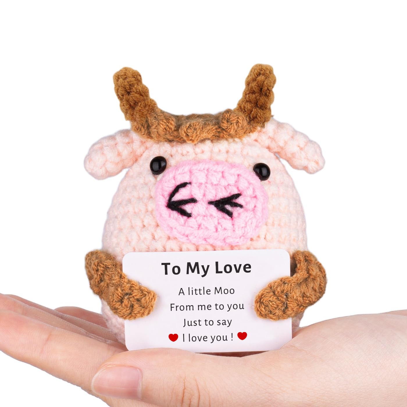 AWARDSEN Valentine Gifts for Her Him Handmade Crochet Cow Love Gift for Partner Girlfriend Boyfriend Wife Husband 'TO MY LOVE' Card for Couple - Image 2
