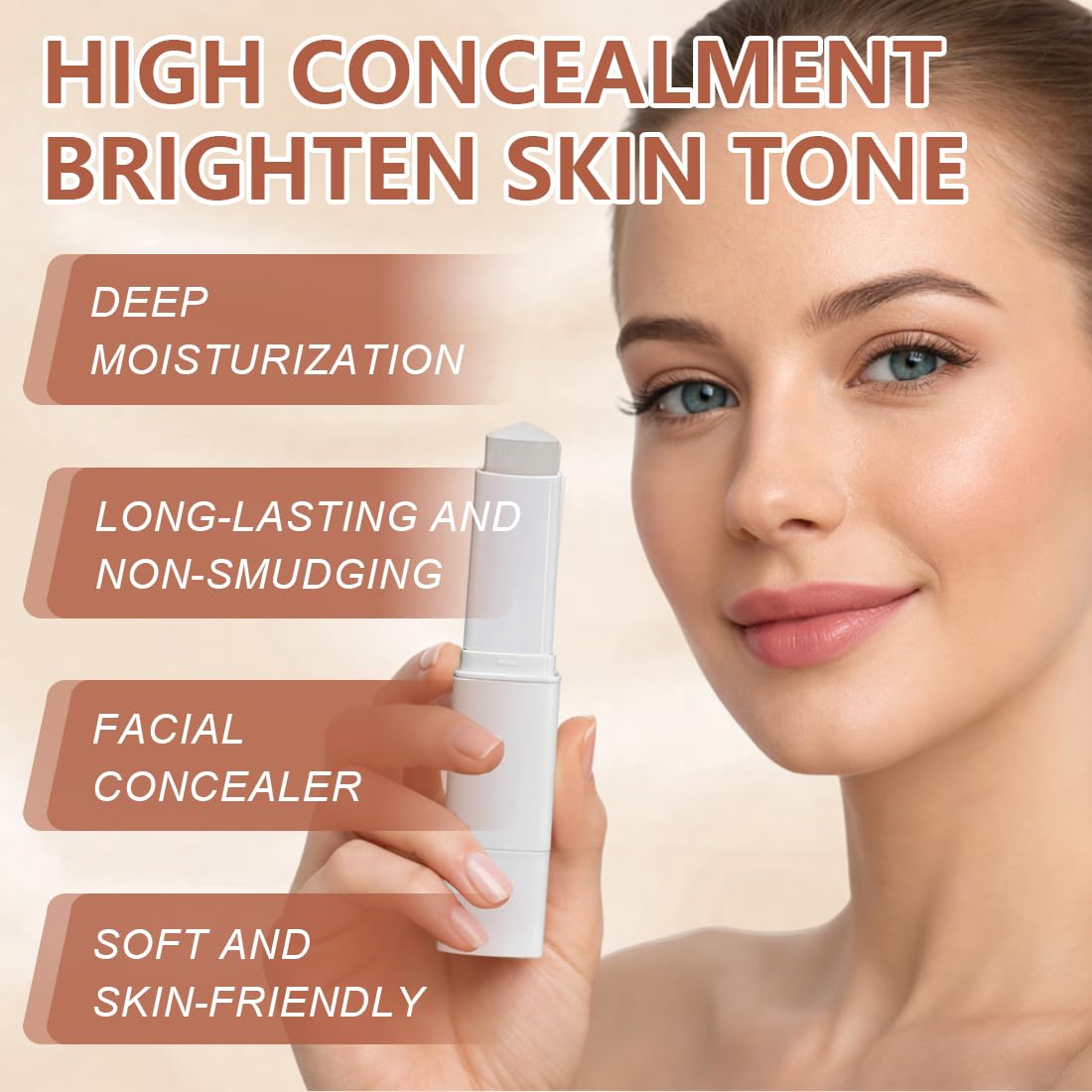Barra de Base de Maquillaje con Cambio de Color – Tono Blanco, Base de Maquillaje Coreana Aclarante con Pincel, Stick Iluminador de Cobertura Ligera, Incluye 2 Esponjas — view 4