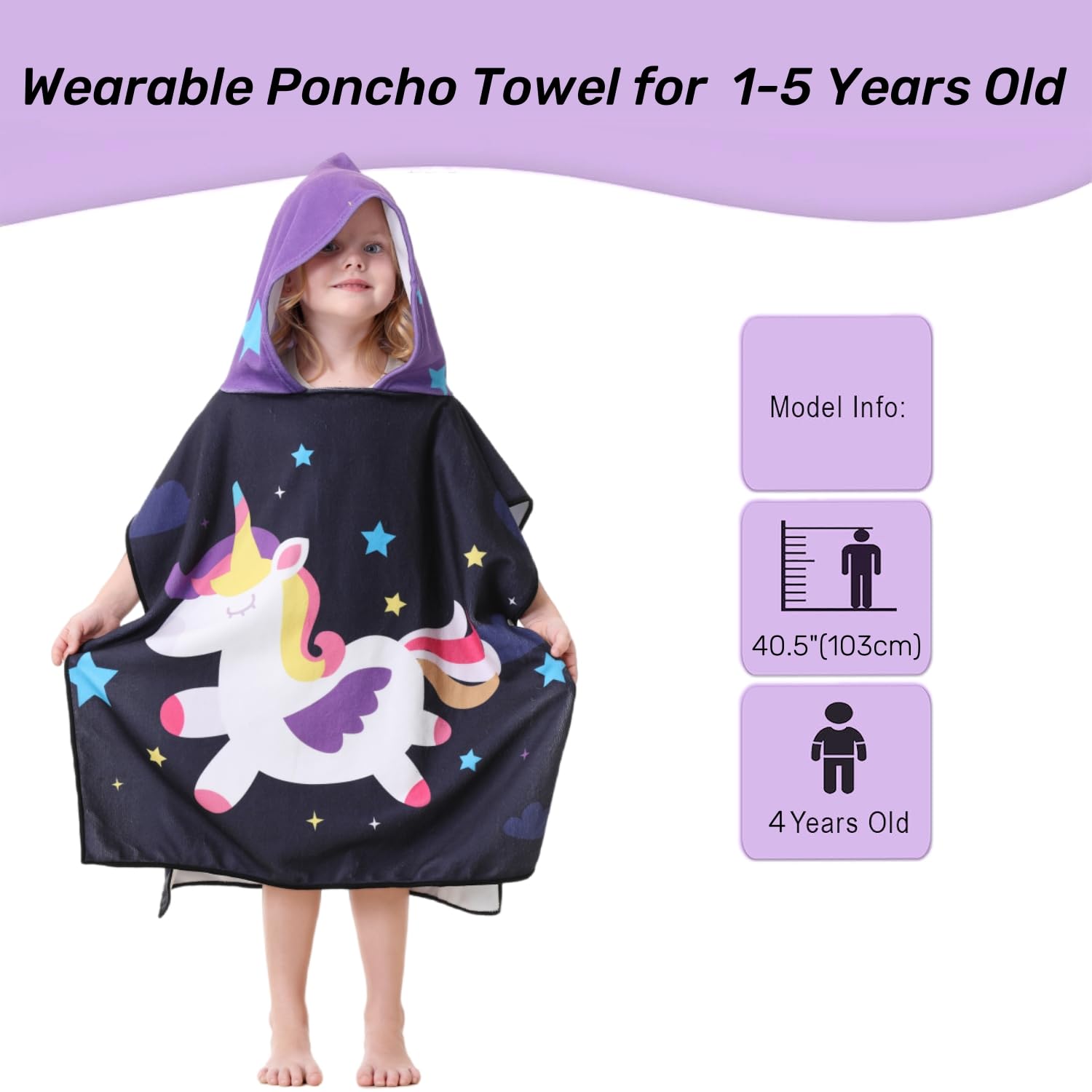 Einhorn-Handtuch-Poncho für Kleinkinder, Bade-, Strand-, Pool-, Mädchen, Alter 1, 2, 3, 4, 5 Jahre, mit Tasche