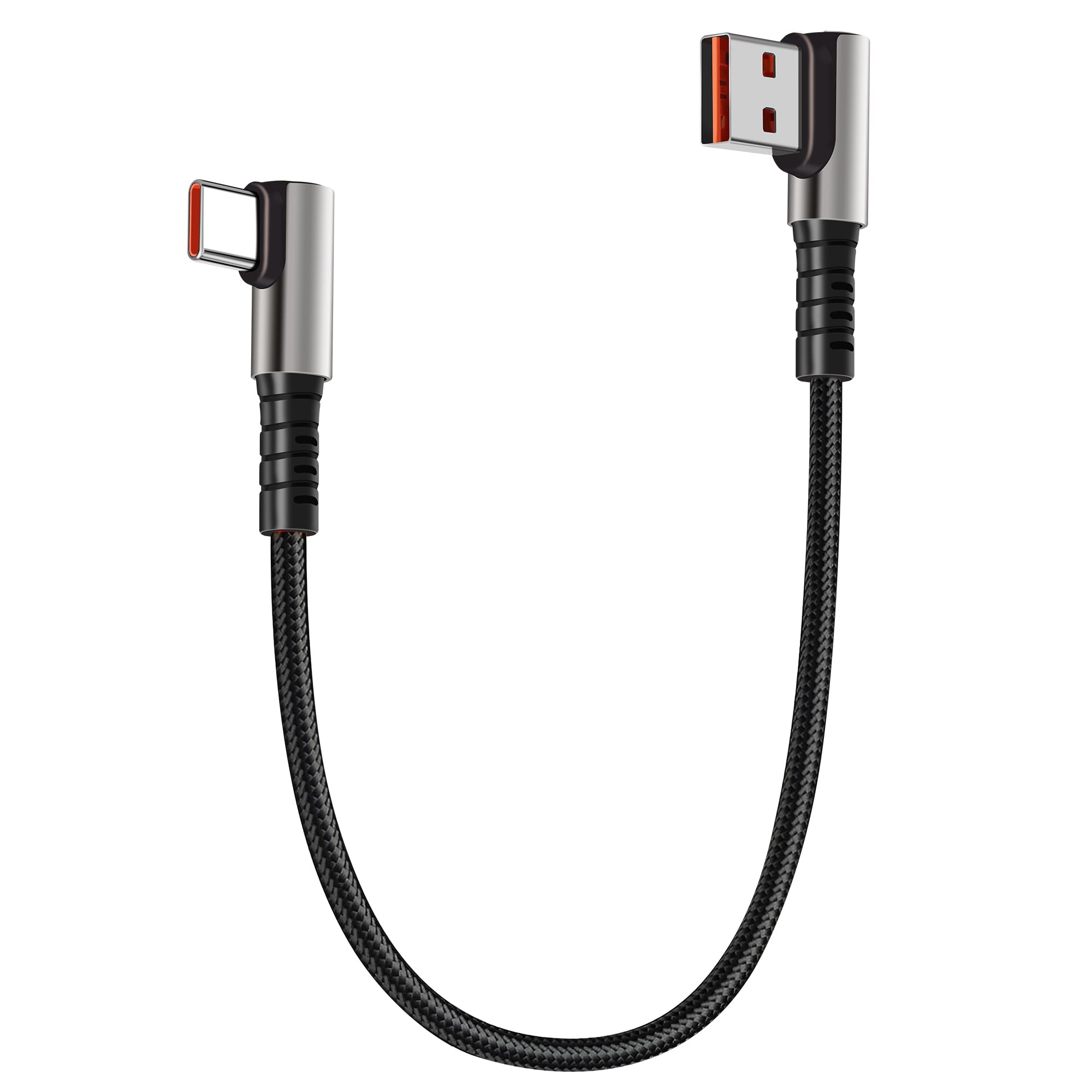 Cavo corto USB C 6A ricarica rapida, cavo USB A a tipo C ad angolo retto di 90 gradi, cavo di ricarica in nylon intrecciato da 66 W per telefono, tablet, auto, power bank