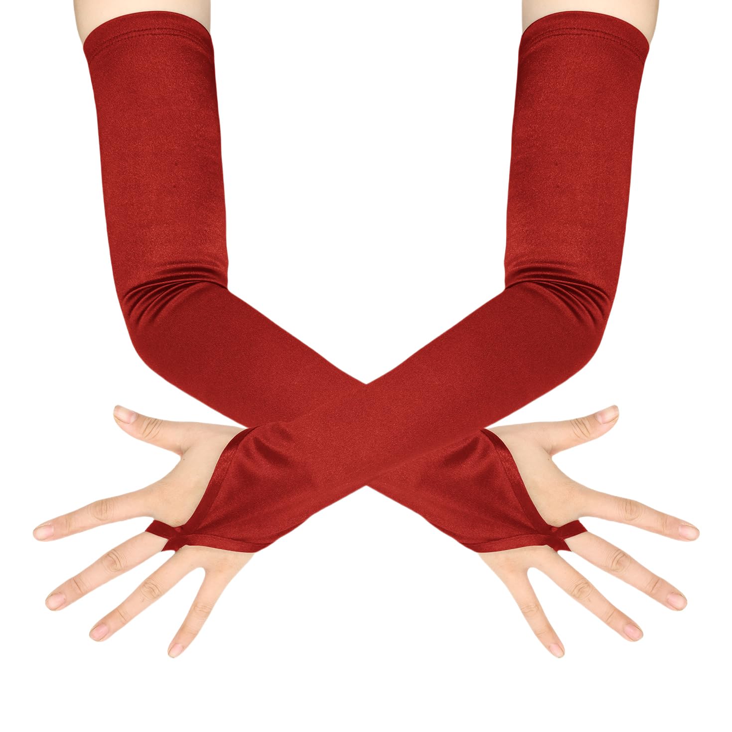 ATHX Women's Opera Party 1920s Satin Long Gloves Halloween 19" Stretchy Fingerless Tea Party Wedding Dancing Party Gloves