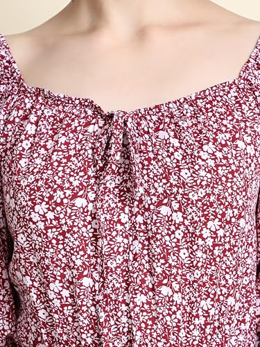 Image of Toochki Women's Maroon Muslin Floral Fit & Flared Western Dress | Dress for Women | A line Dress | Winter Dress | Western Dress | Women Dress | Trendy Dress | Midi Dress