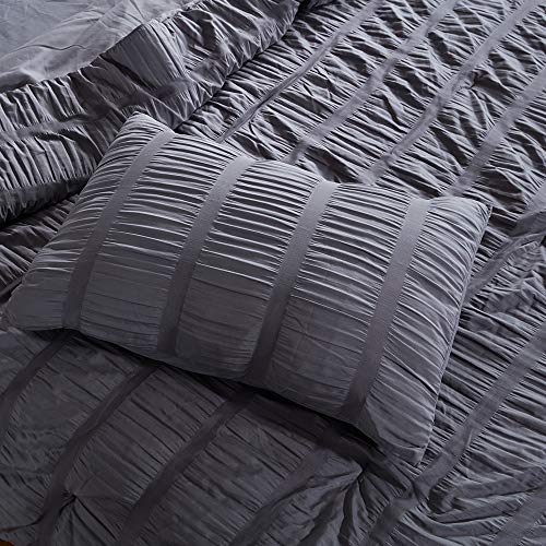 SLEEP ZONE Luxury Seersucker Queen Comforter Set 3-Piece, Soft & Lightweight Down Alternative Duvet Insert with Pillow Sham Cooling for Summer, Gray - image 7