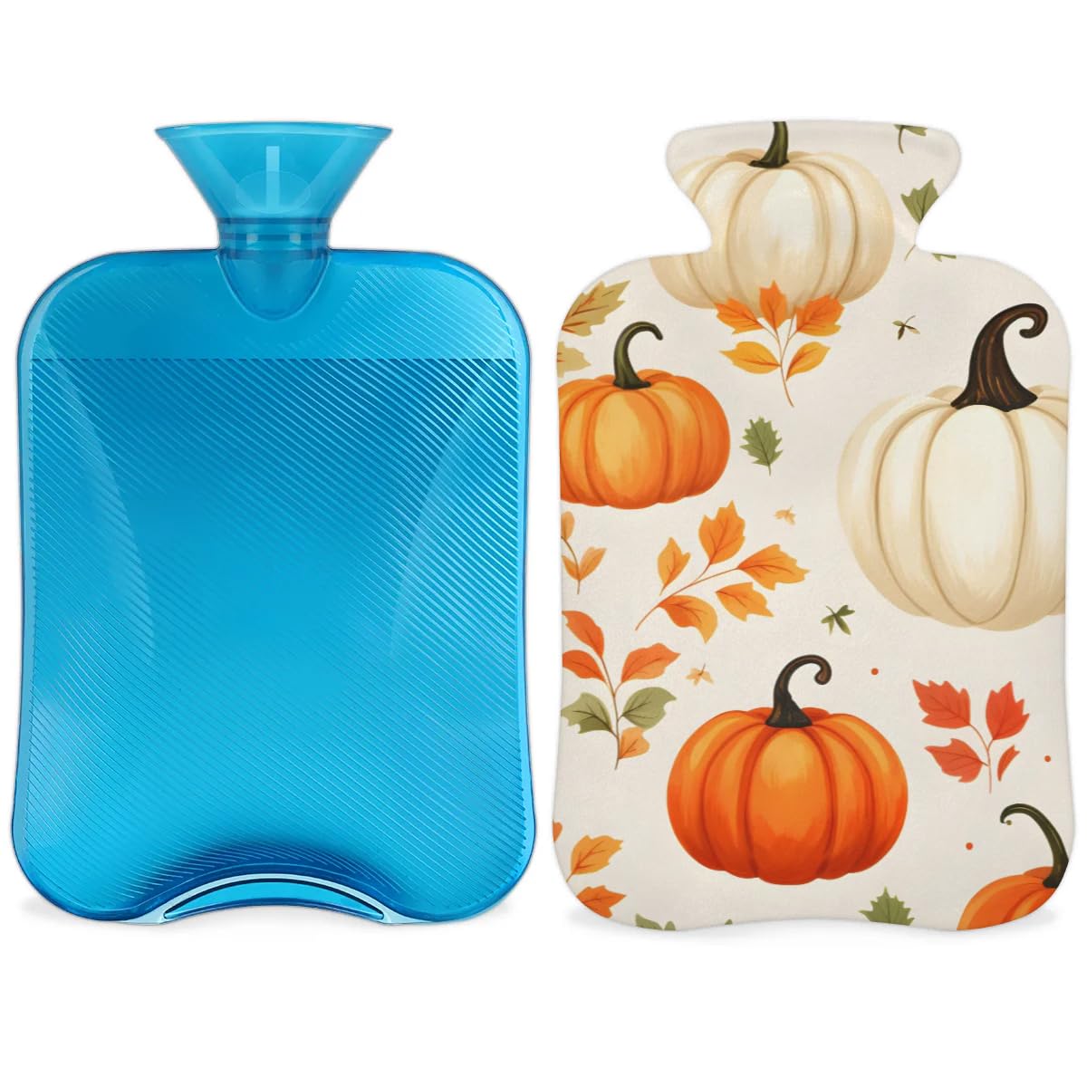 Hot Water Bottle with Soft Cover,2L Graffiti Pumpkin Hot Water Bag for Hot and Cold Compress, Hand Feet Warmer, Oil Painting Pumpkin Rubber Hot or Cold Water Bottle Halloween Christmas Decorations