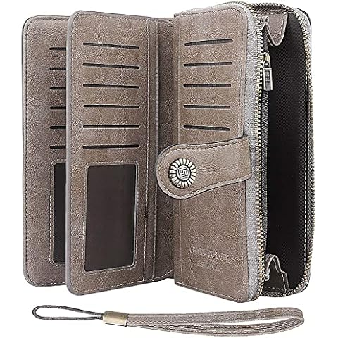 SHIFANQI Ladies Purse,Large Capacity PU Leather Women's Wallet RFID Blocking with Multiple Card Slots and Roomy Compartment (Grey) Cover