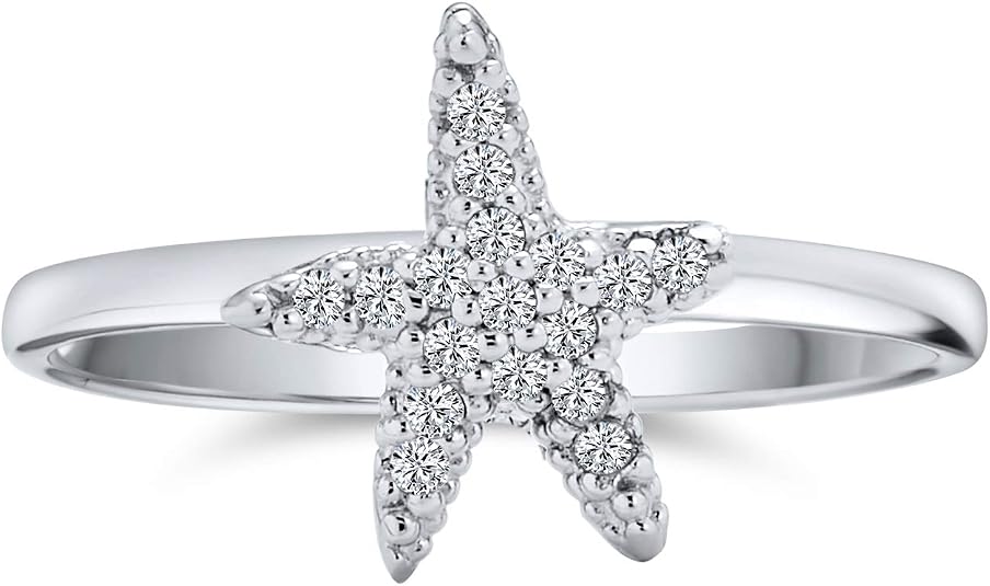 Bling Jewelry Tiny Pave Cubic Zirconia CZ Nautical Tropical Beach Starfish Ring For Teen For Women .925 Sterling Silver - Nail Your Summer Look with Barbie Pink Beach Nails!