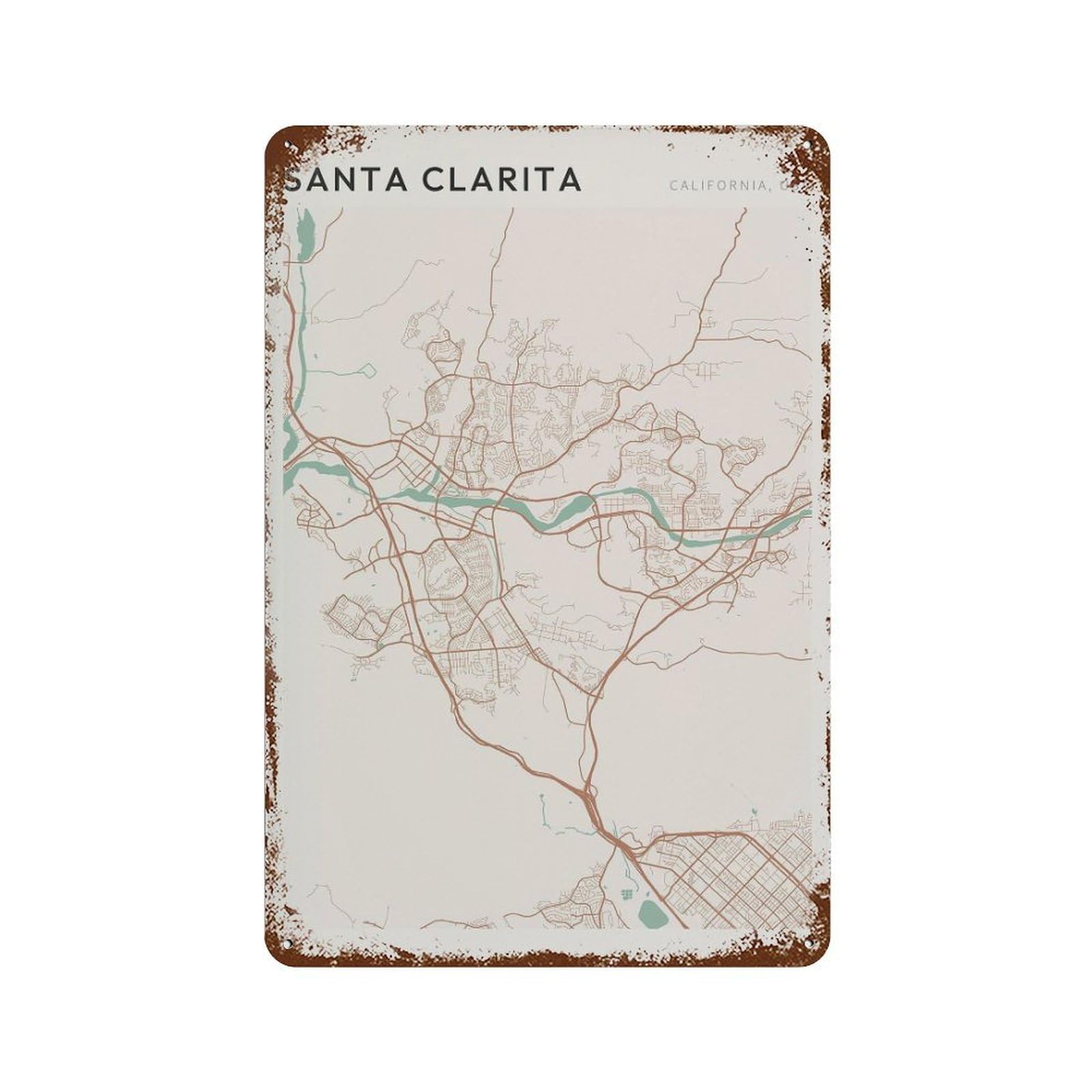 xiaoxiaoshen Santa Clarita Map California Travel Gift Farmhouse Decor Wall Decor Art Metal Tin Poster Modern Home Decor Art Home Bar Shop Decorations Vintage Sign 30x20cm